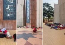 APC SUPPORTERS FROM KANO SPOTTED SLEEPING ON NATIONAL MOSQUE FLOOR AHEAD OF PARTY’S NATIONAL CONVENTION IN ABUJA