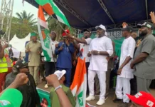 ADC CAMPAIGN IN IMO TAKES OFF. MARK, UNACHUKWU DELIVER FLAGS TO CANDIDATES. MERE, OKEY AMADI COMMENT.